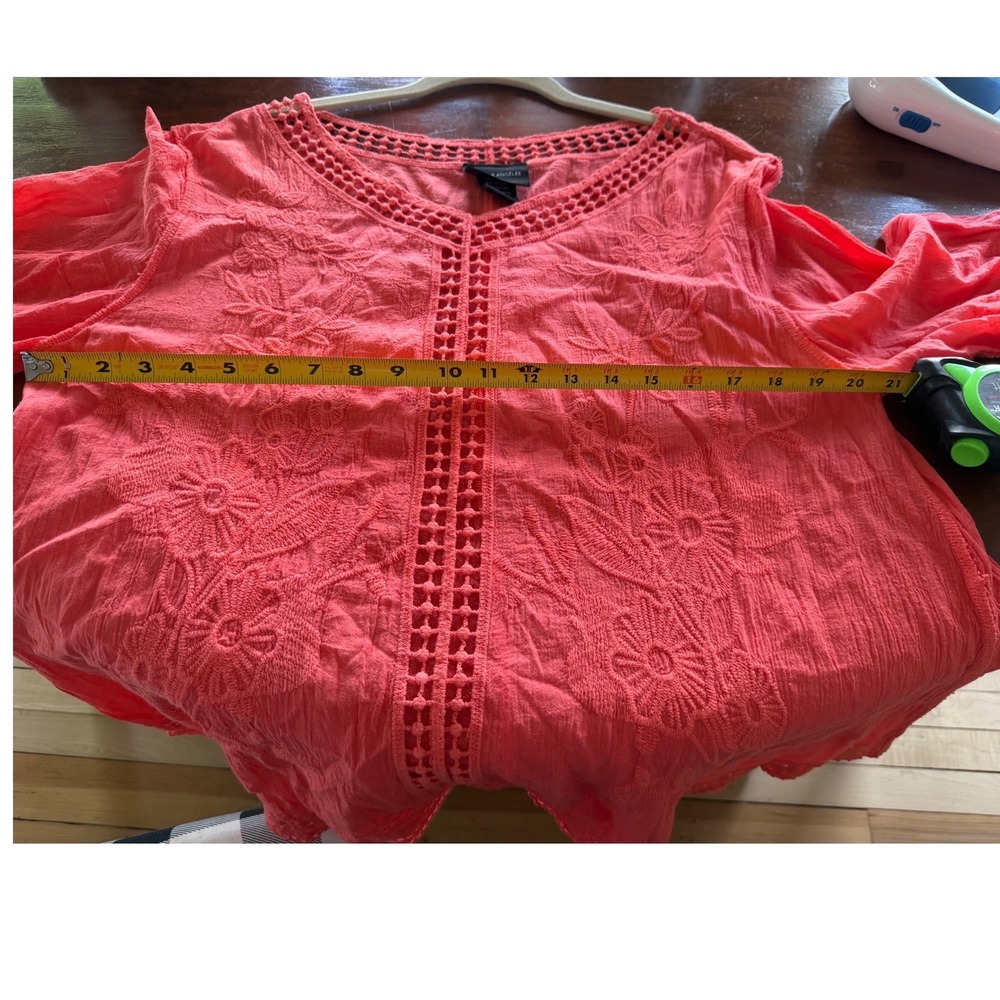 Liv Los Angeles Coral Embroidered Crochet Lace Cotton Boho Blouse oversized M - Picture 8 of 9